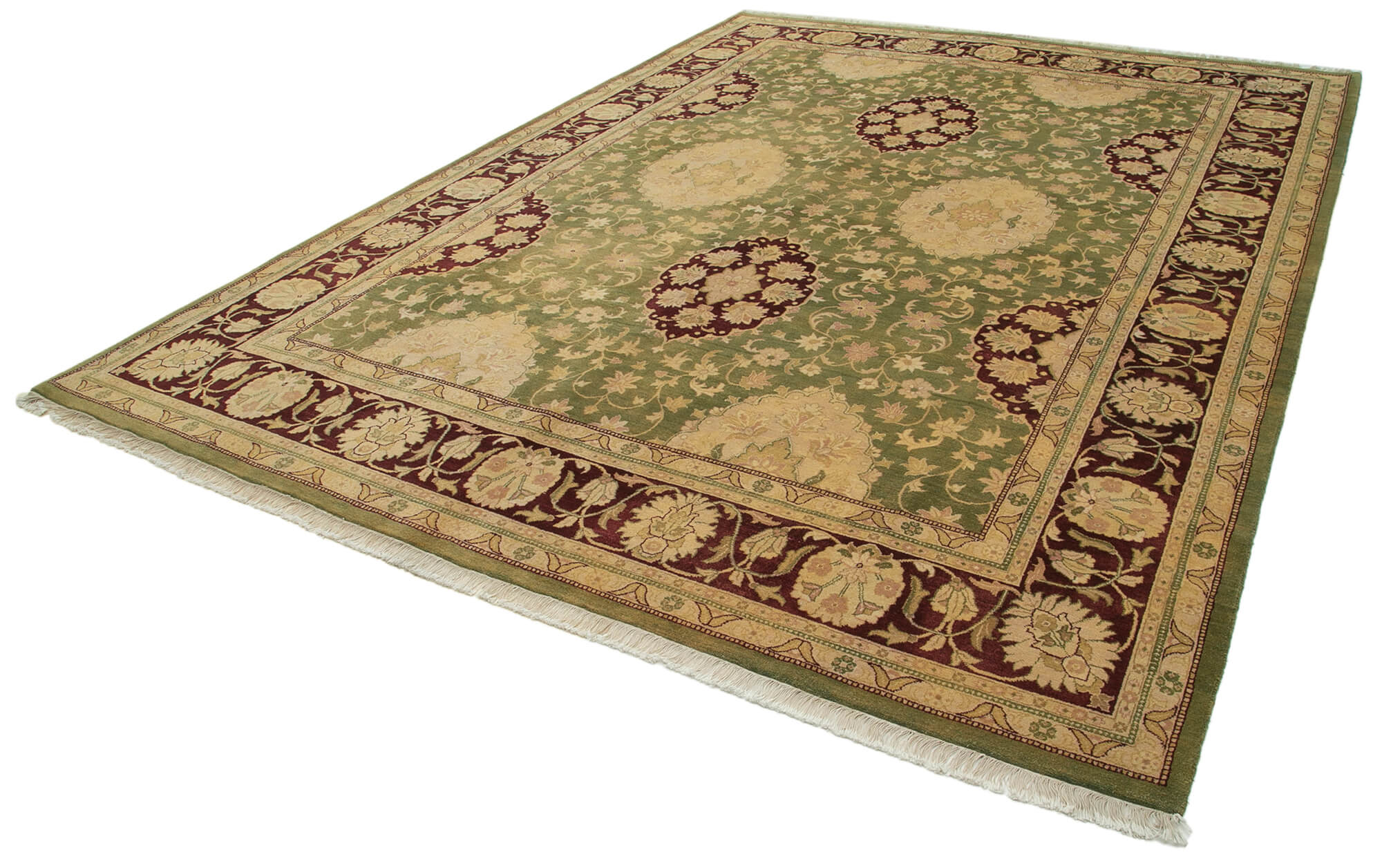 Collection of 9' 1'' x 12' 3'' Hand-Knotted Oushak Rug in a gallery layout