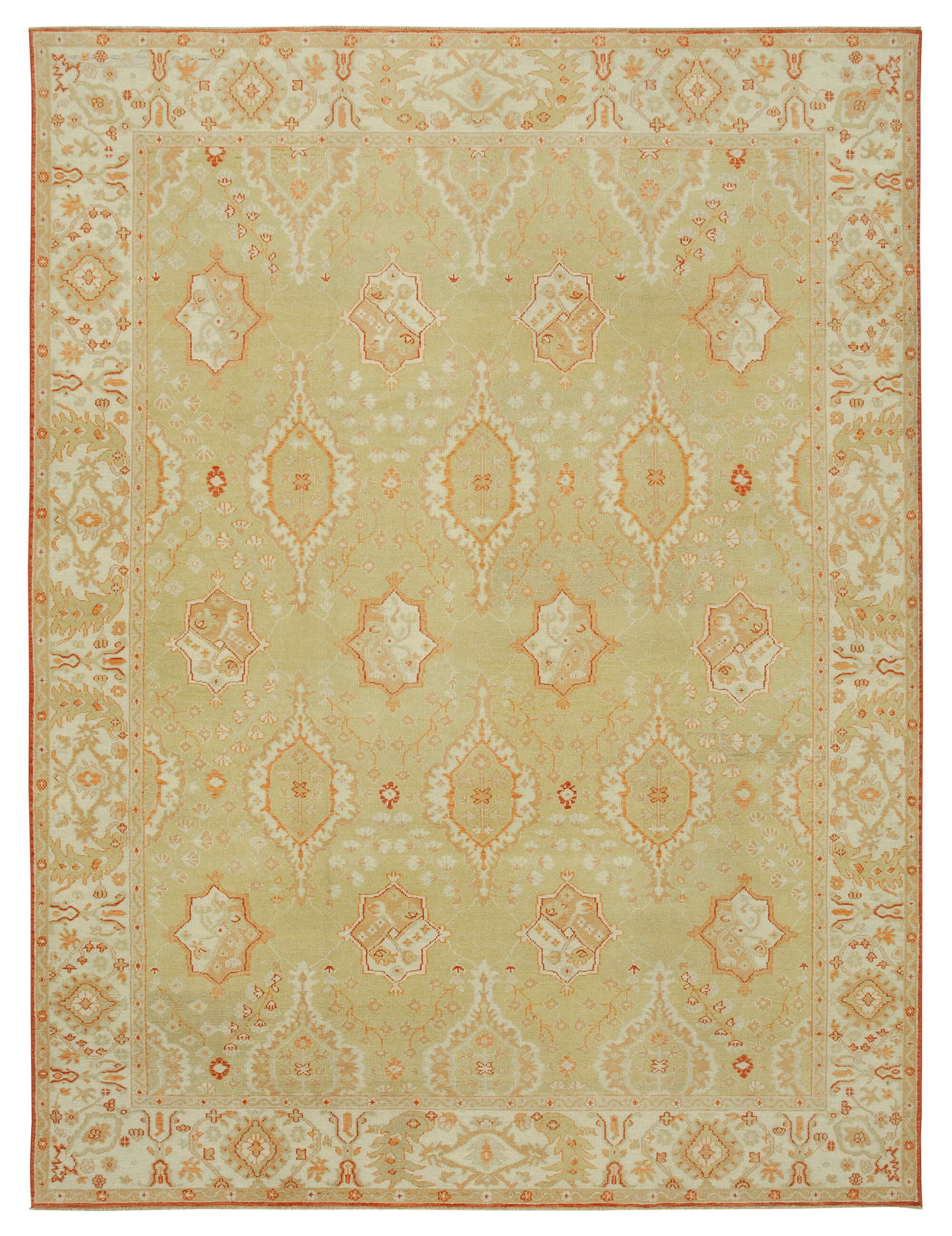 Collection of 9' 2'' x 12' Hand-Knotted Oushak Rug in a gallery layout