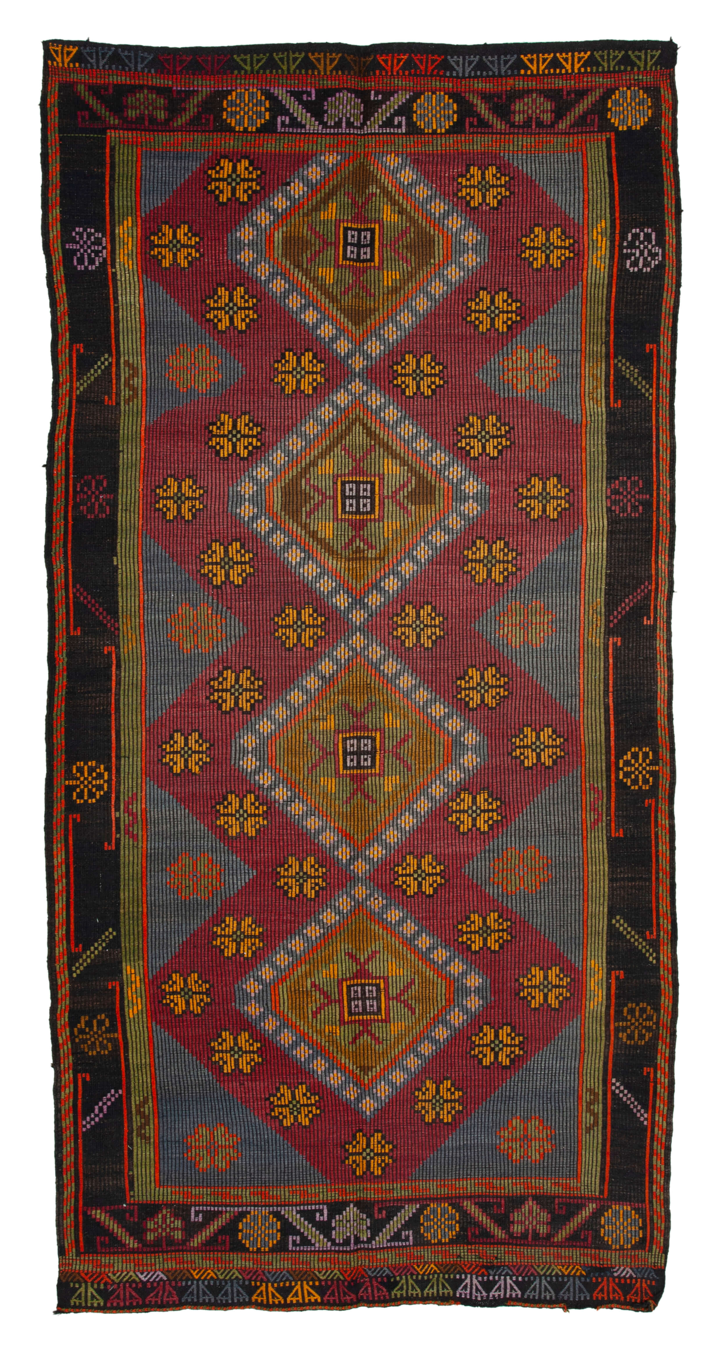 Collection of 5' 4'' x 10' 8'' Turkish Vintage Kilim Rug in a gallery layout