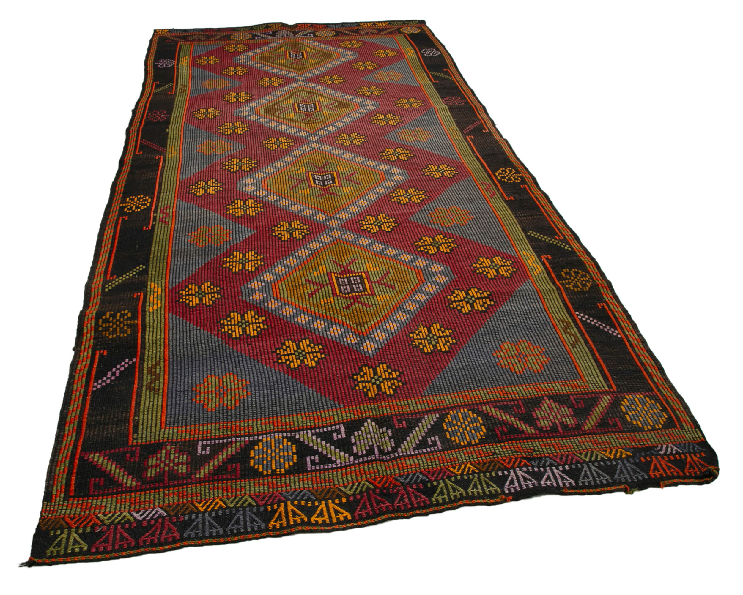 Collection of 5' 4'' x 10' 8'' Turkish Vintage Kilim Rug in a gallery layout