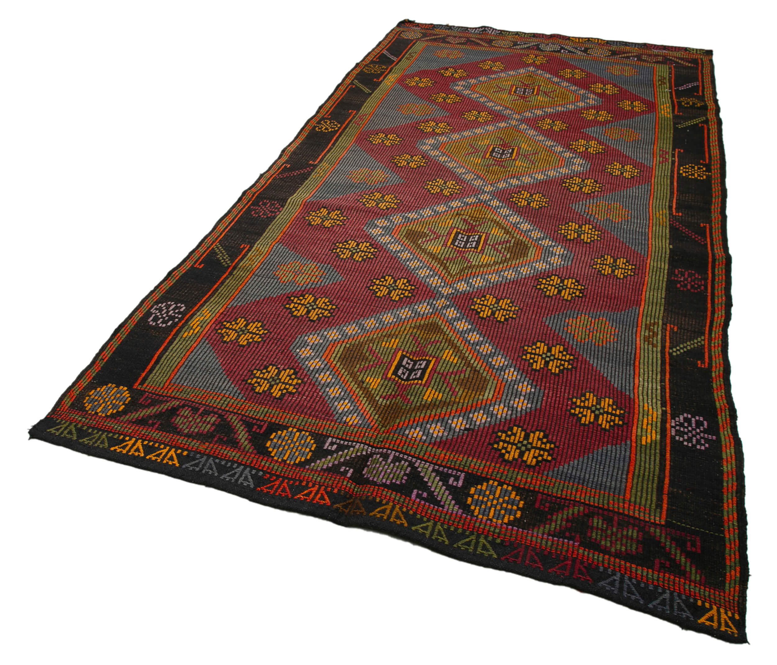 Collection of 5' 4'' x 10' 8'' Turkish Vintage Kilim Rug in a gallery layout