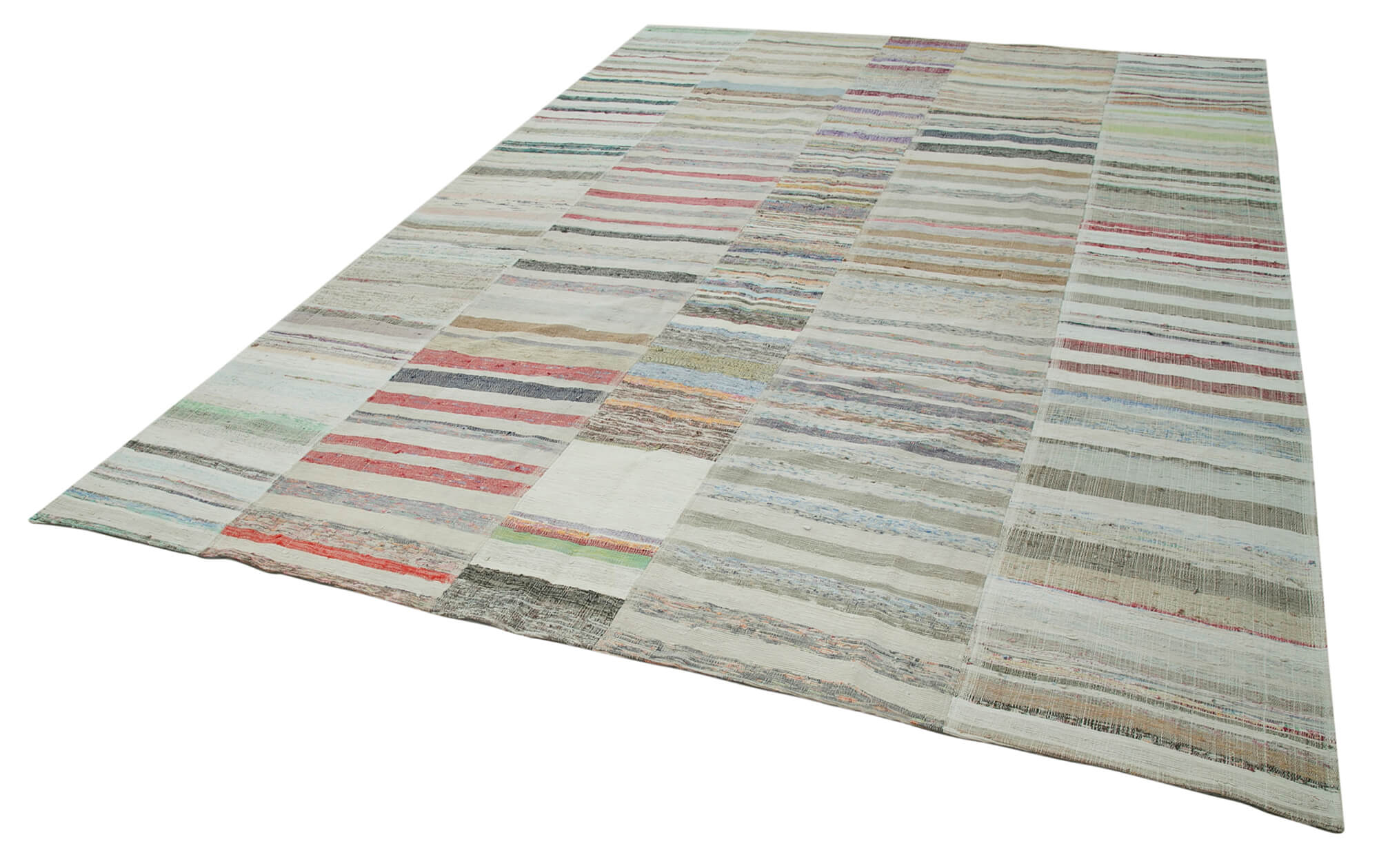 Collection of 9' 4'' x 13' 5'' Vintage Turkish Patchwork Kilim Rug in a gallery layout