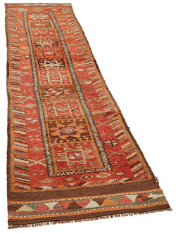 Collection of 2' 7'' x 11' 8'' Handmade Runner Rug in a gallery layout