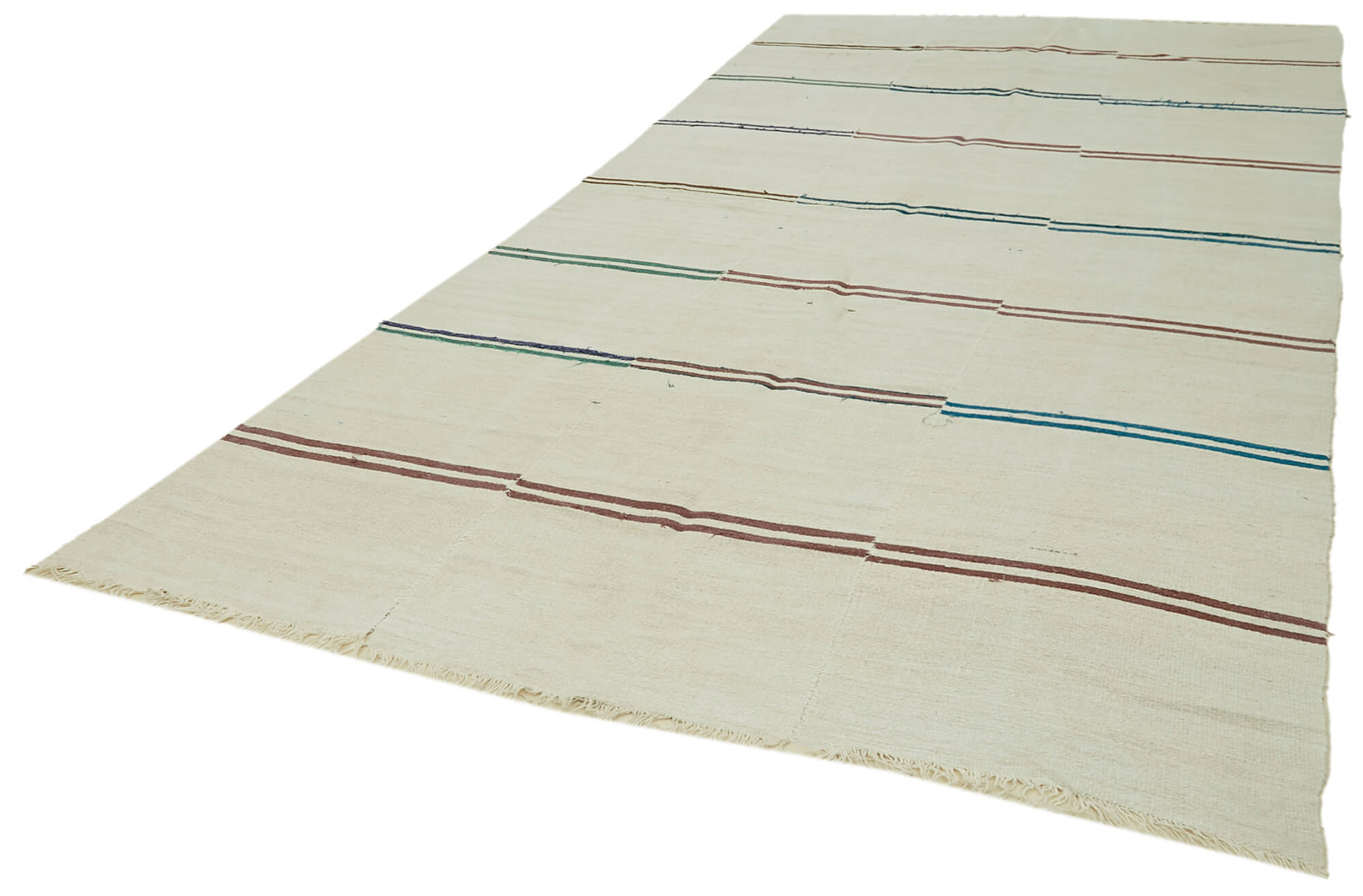 Collection of 6' 9'' x 13' 5'' Turkish Hemp Kilim Rug in a gallery layout