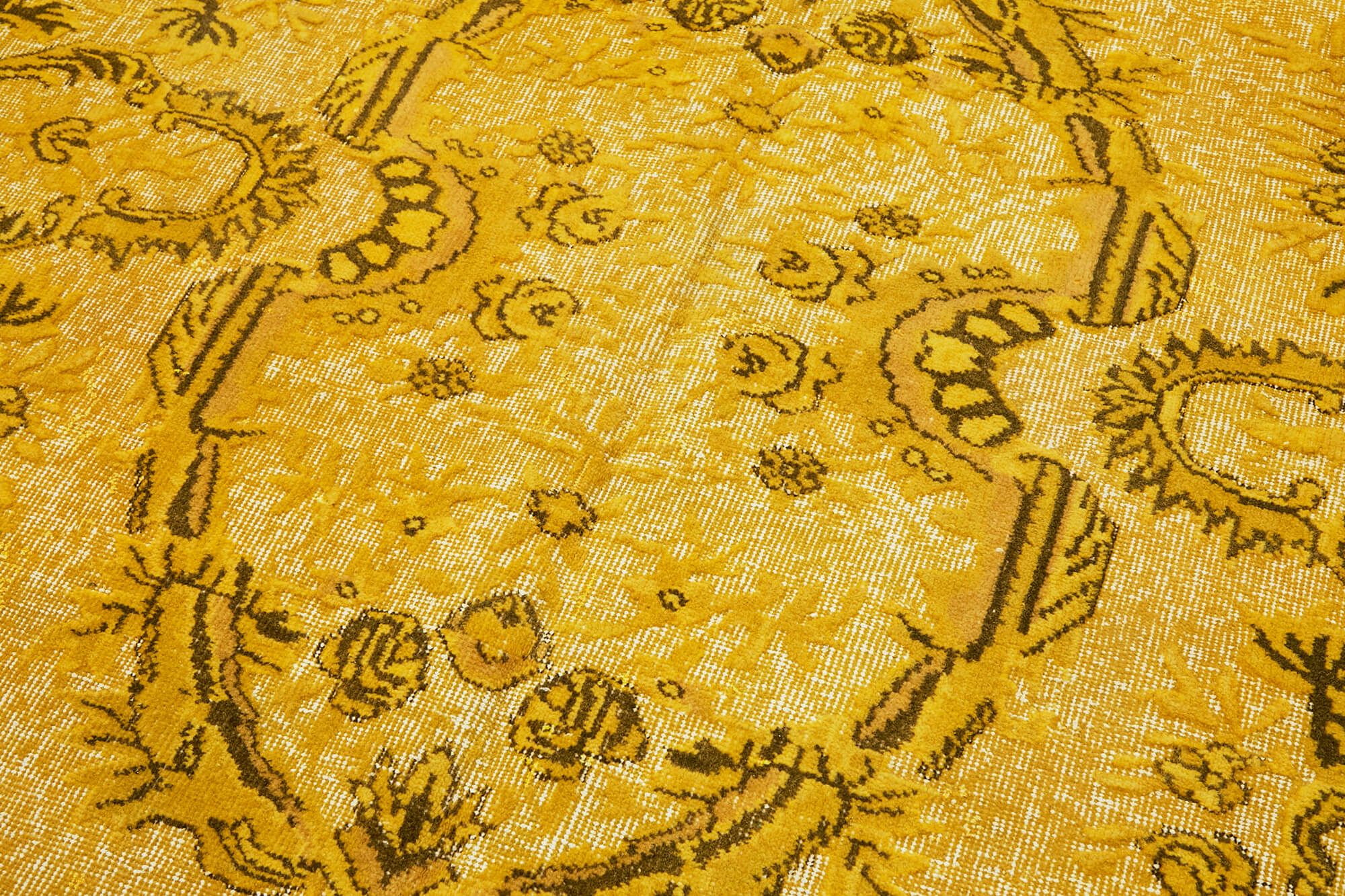 Collection of 6' 1'' x 10' 4'' Over-dyed Yellow Rug in a gallery layout