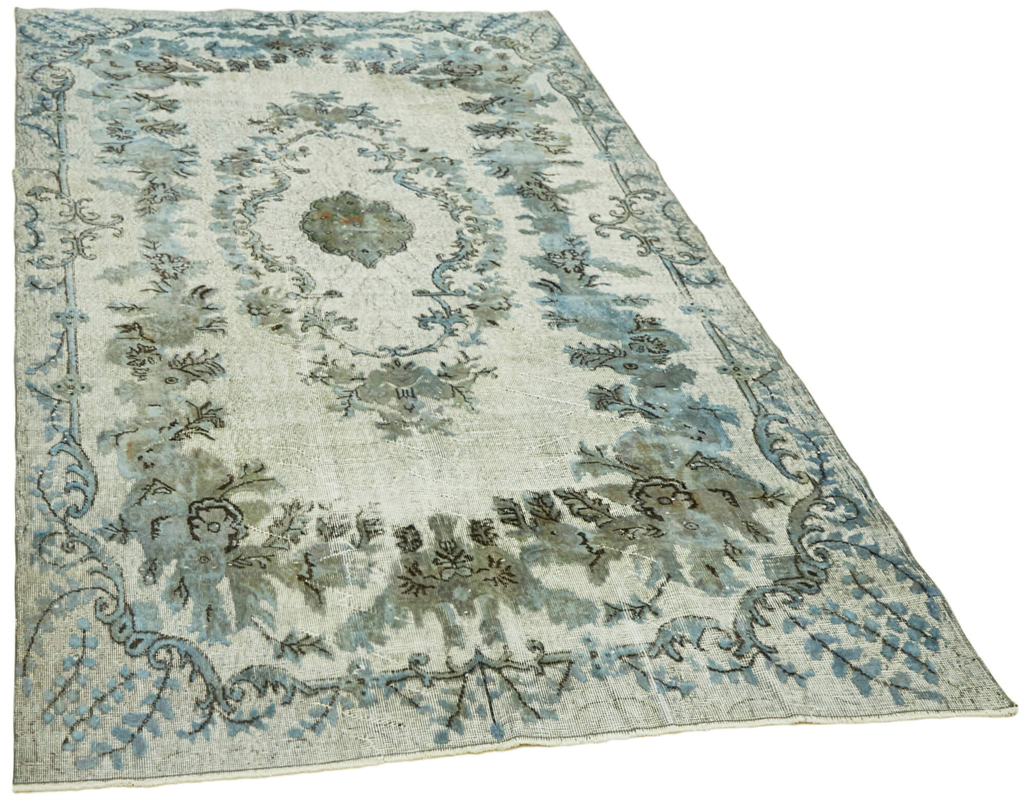 Collection of 6' 1'' x 9' 8'' Over-dyed Blue Turkish Rug in a gallery layout