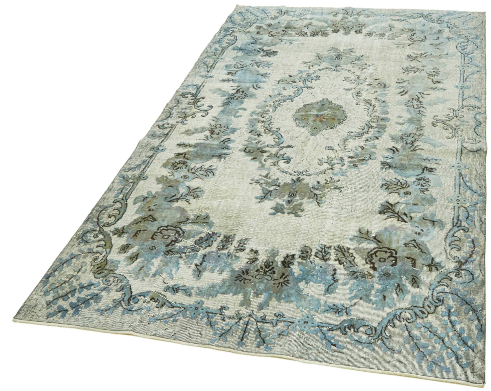 Collection of 6' 1'' x 9' 8'' Over-dyed Blue Turkish Rug in a gallery layout