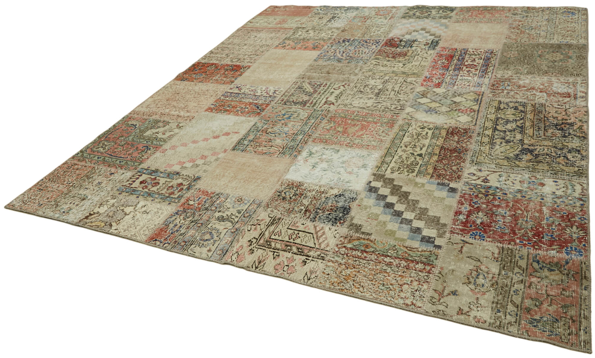 Collection of 8' 2'' x 9' 9'' Hand-Knotted Turkish Patchwork Rug in a gallery layout