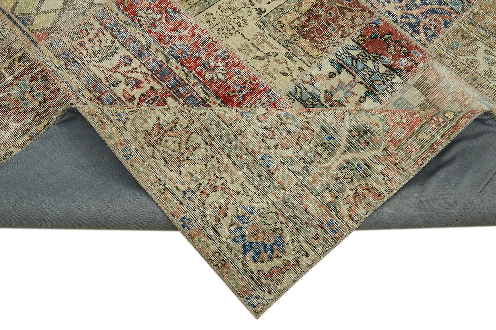 Collection of 8' 2'' x 9' 9'' Hand-Knotted Turkish Patchwork Rug in a gallery layout