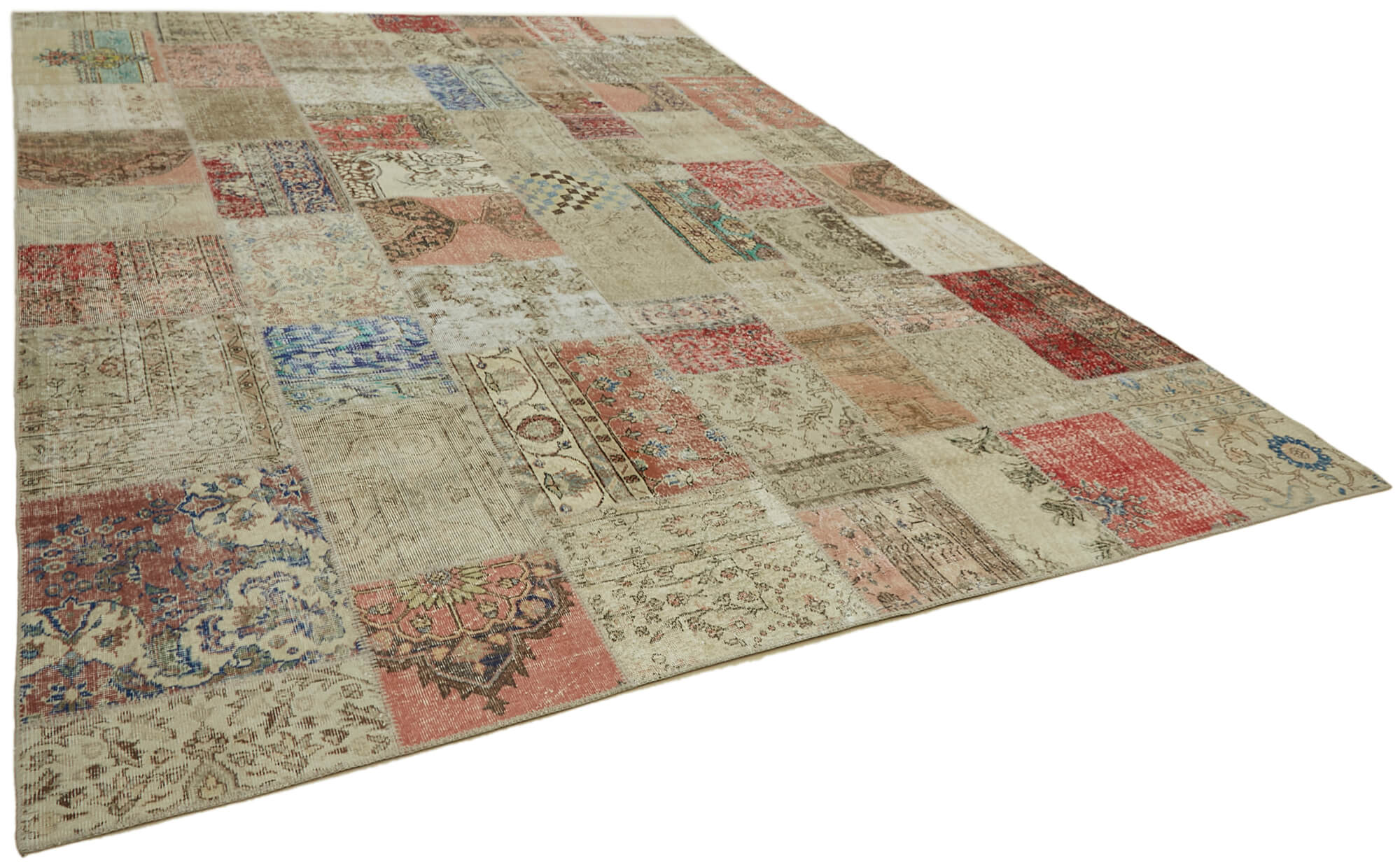 Collection of 9' 10'' x 13' 1'' Beige Patchwork Rug in a gallery layout