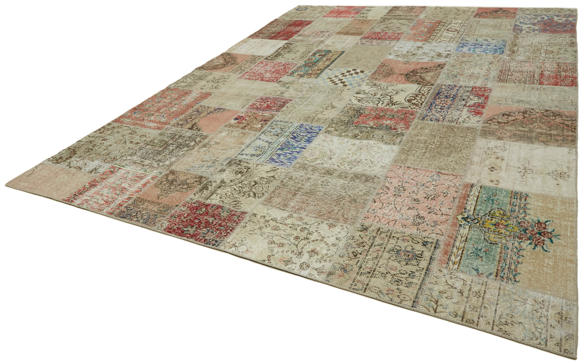 Collection of 9' 10'' x 13' 1'' Beige Patchwork Rug in a gallery layout