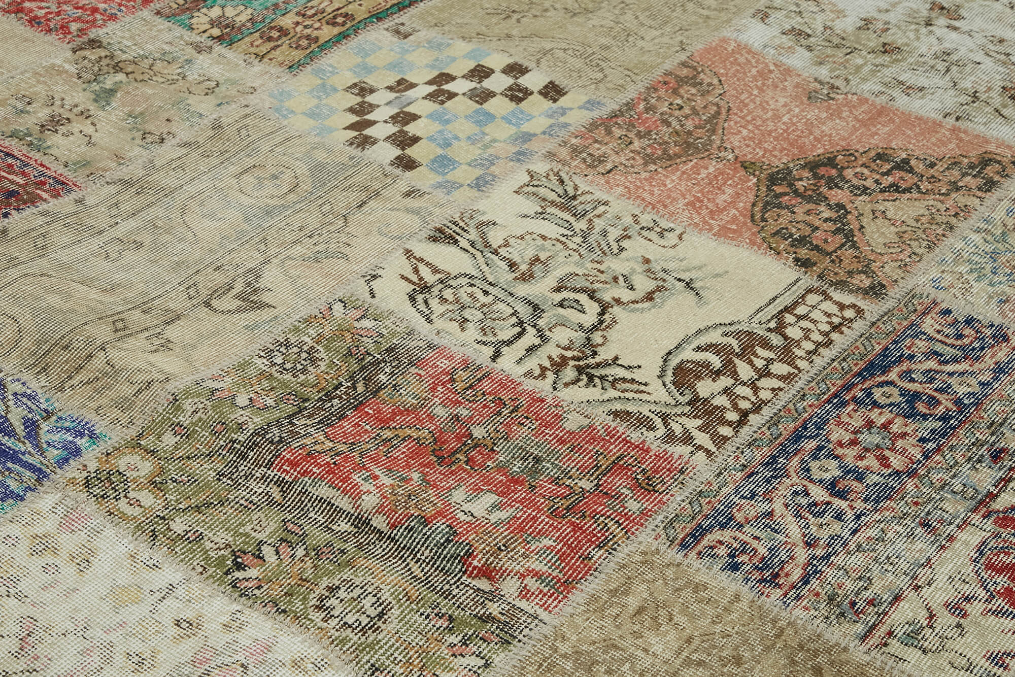 Collection of 9' 10'' x 13' 1'' Beige Patchwork Rug in a gallery layout