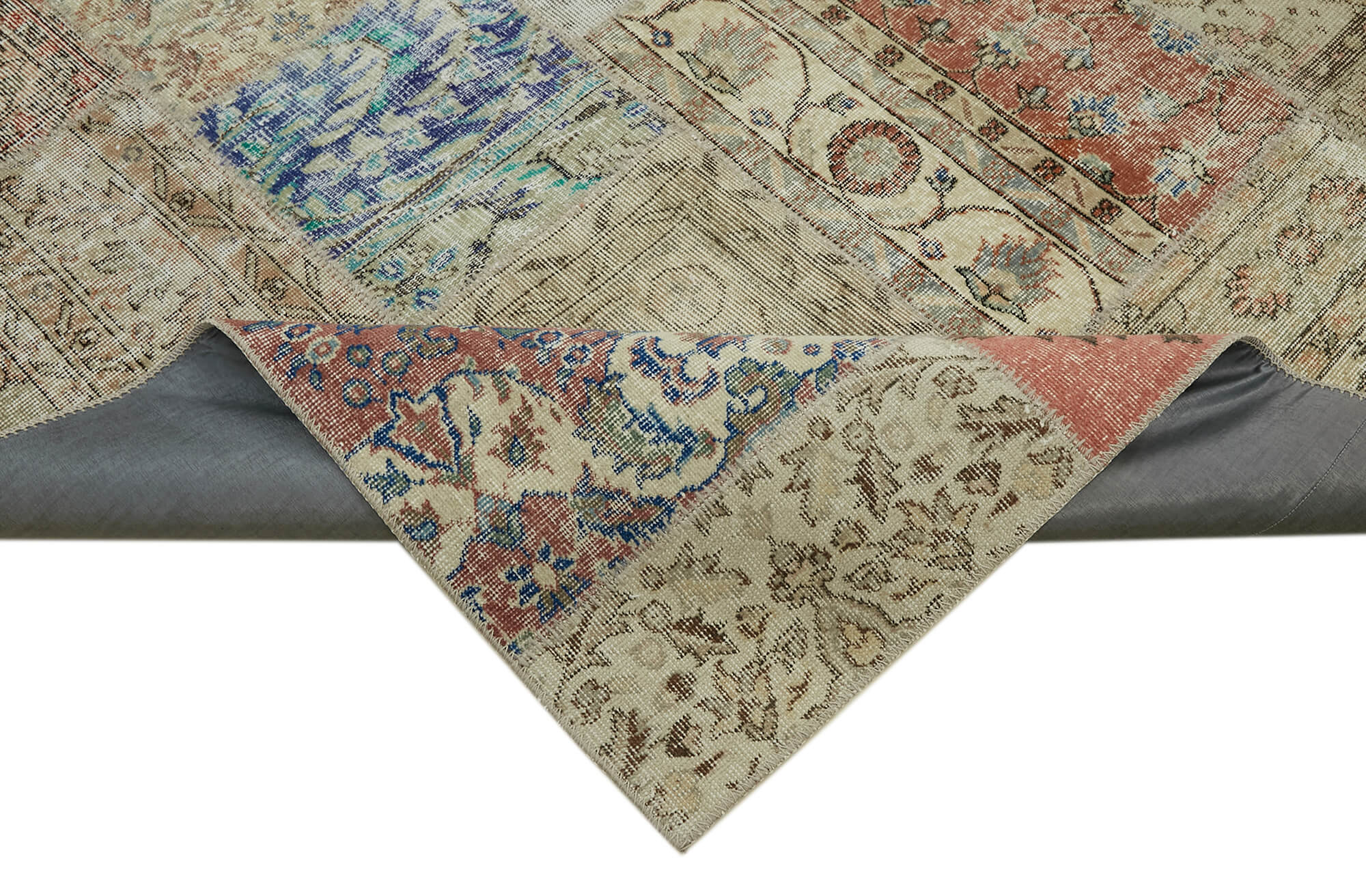 Collection of 9' 10'' x 13' 1'' Beige Patchwork Rug in a gallery layout