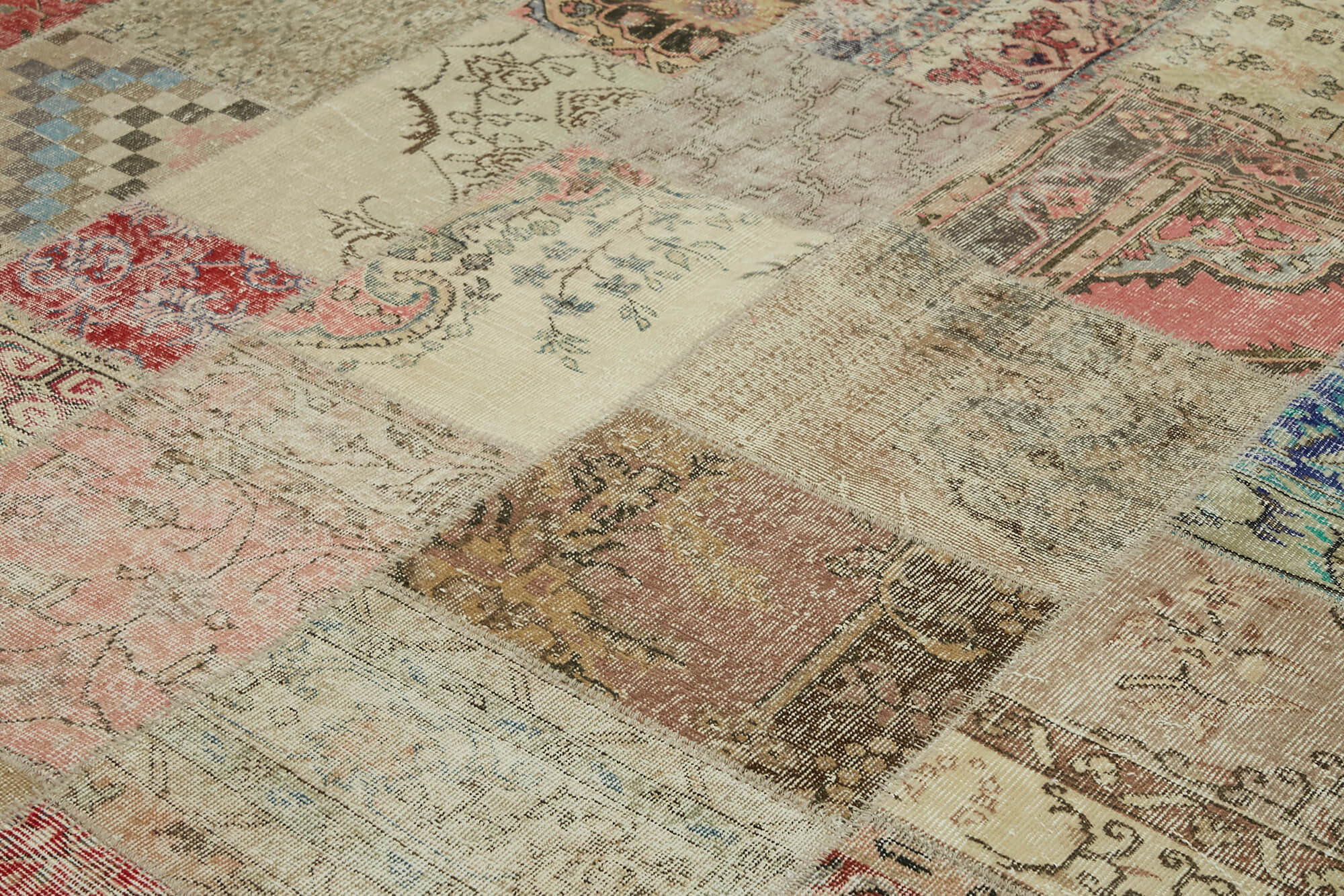 Collection of 9' 9'' x 13' Beige Patchwork Rug in a gallery layout