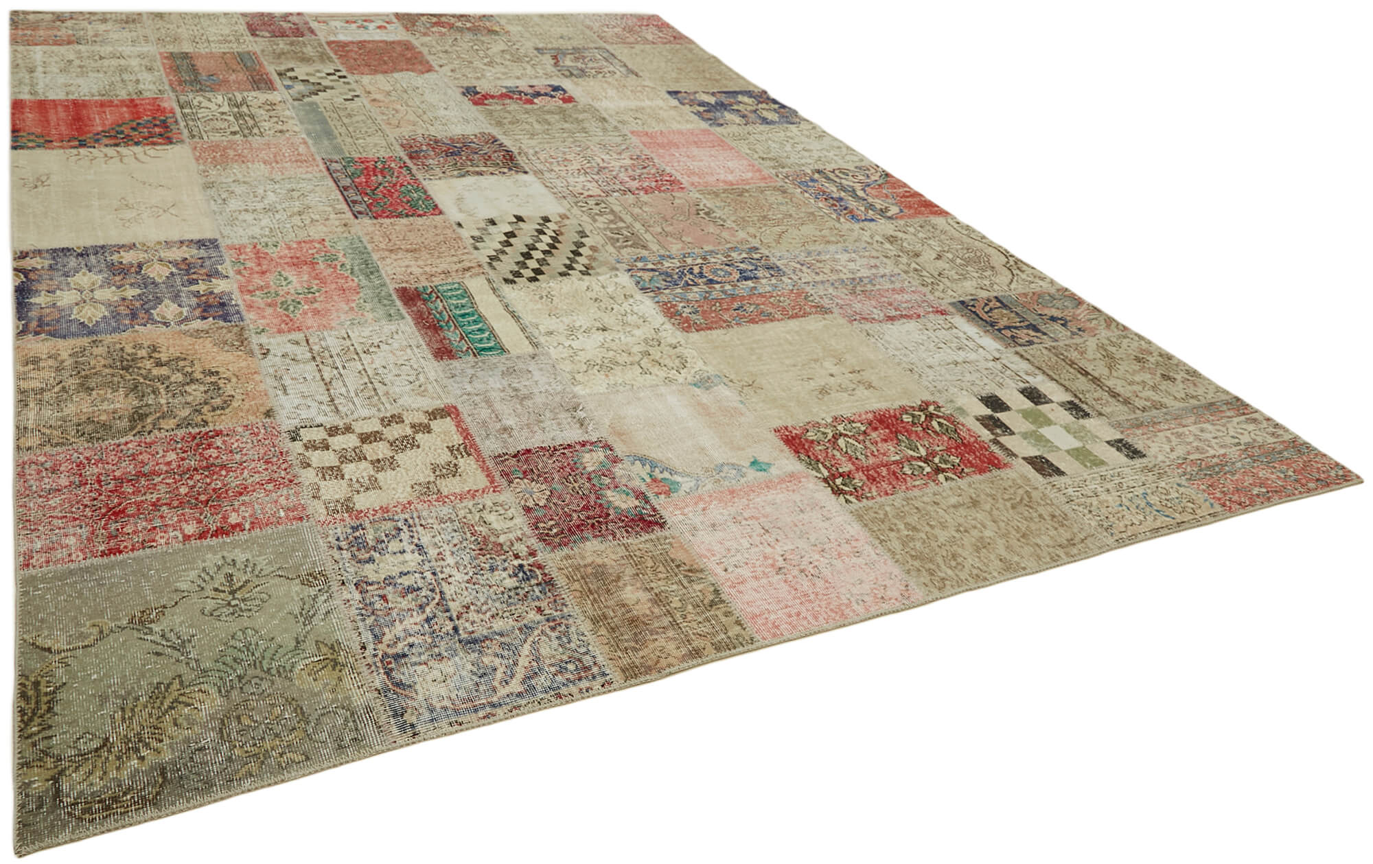 Collection of 9' 10'' x 13' 2'' Beige Color Patchwork Rug in a gallery layout