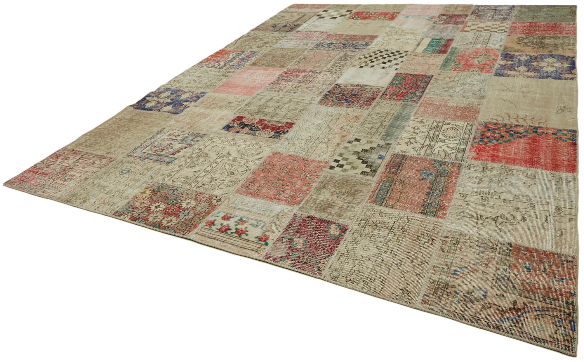 Collection of 9' 10'' x 13' 2'' Beige Color Patchwork Rug in a gallery layout