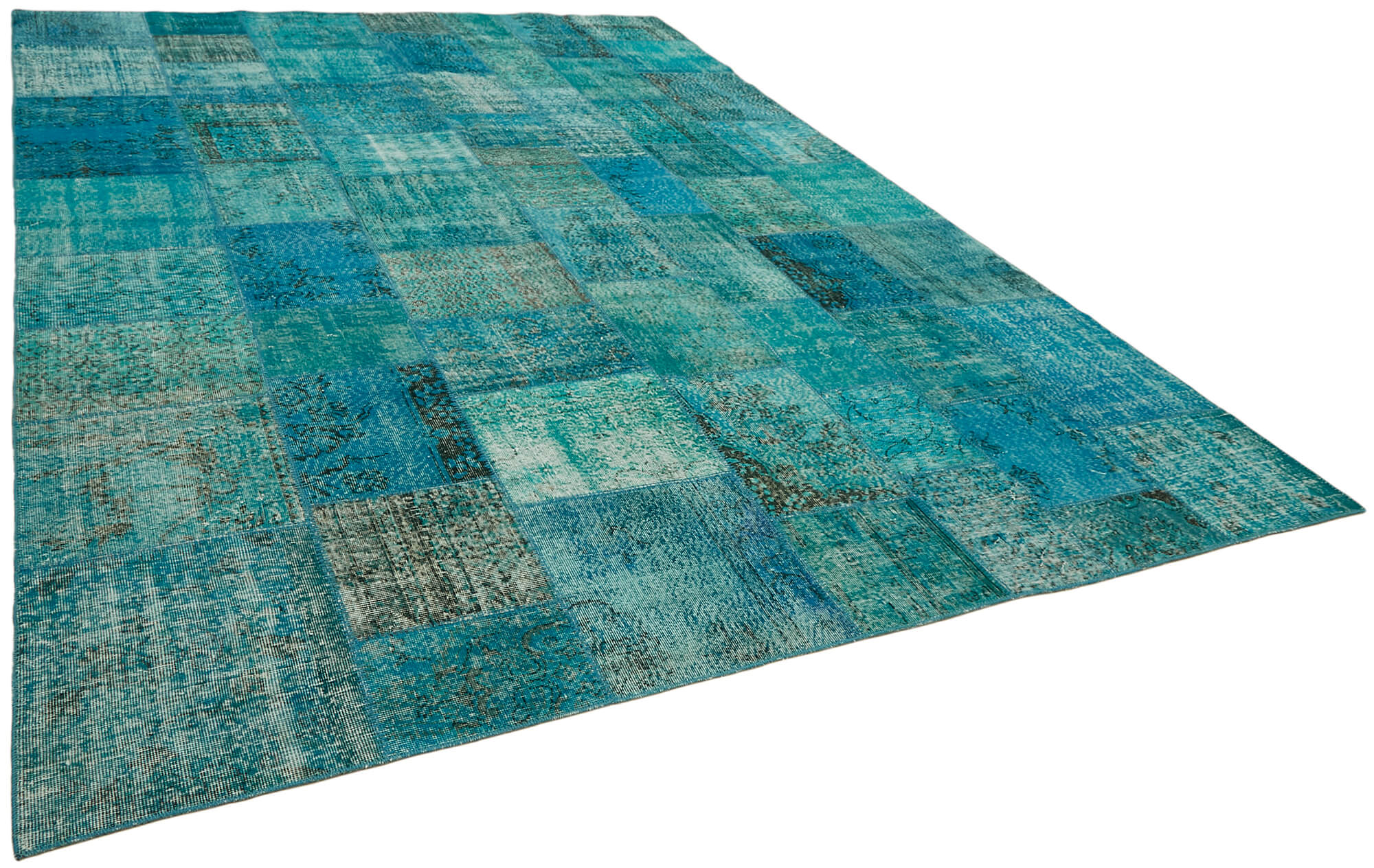 Collection of 9' 10'' x 13' 2'' Turquoise Color Patchwork Rug in a gallery layout