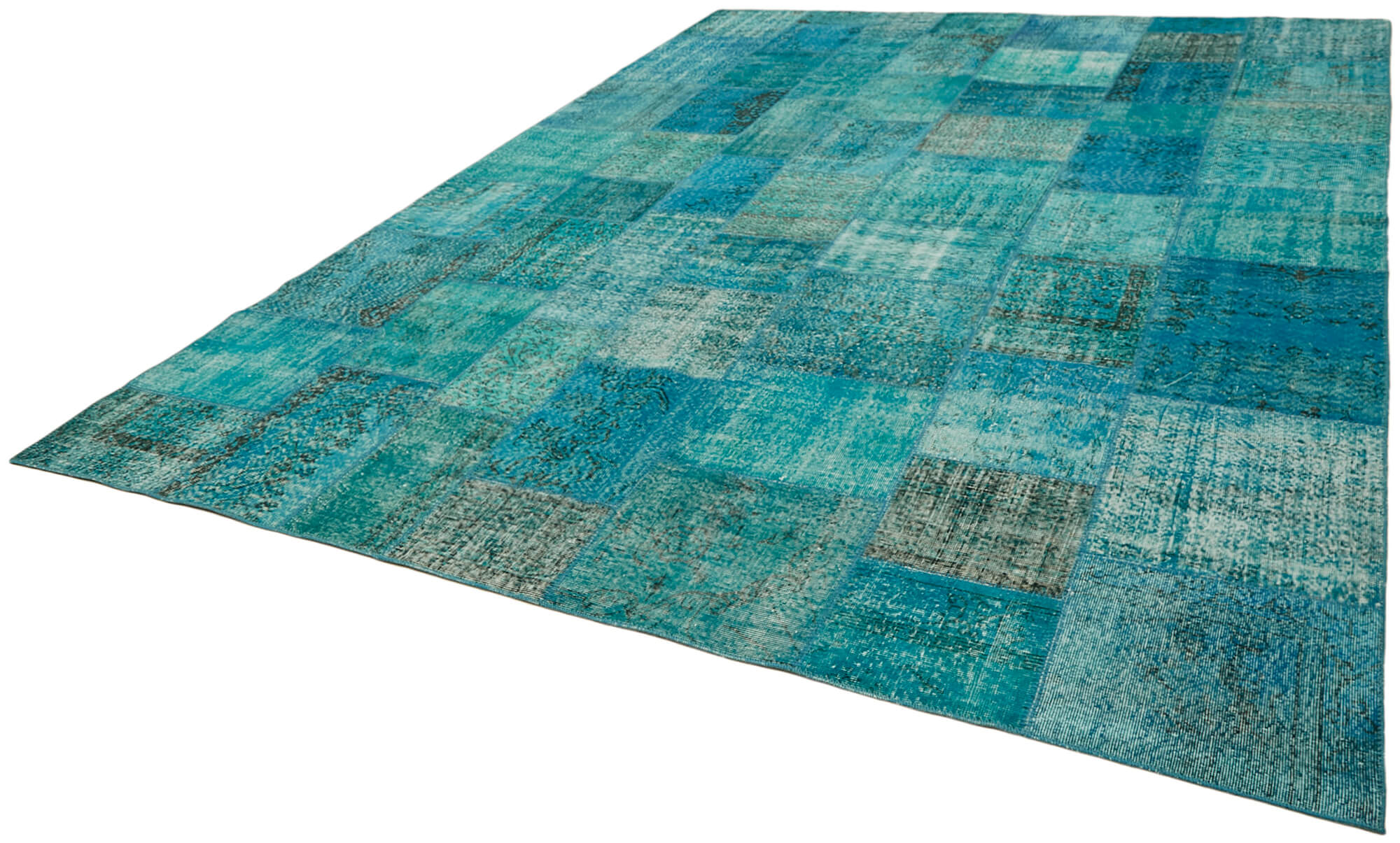 Collection of 9' 10'' x 13' 2'' Turquoise Color Patchwork Rug in a gallery layout