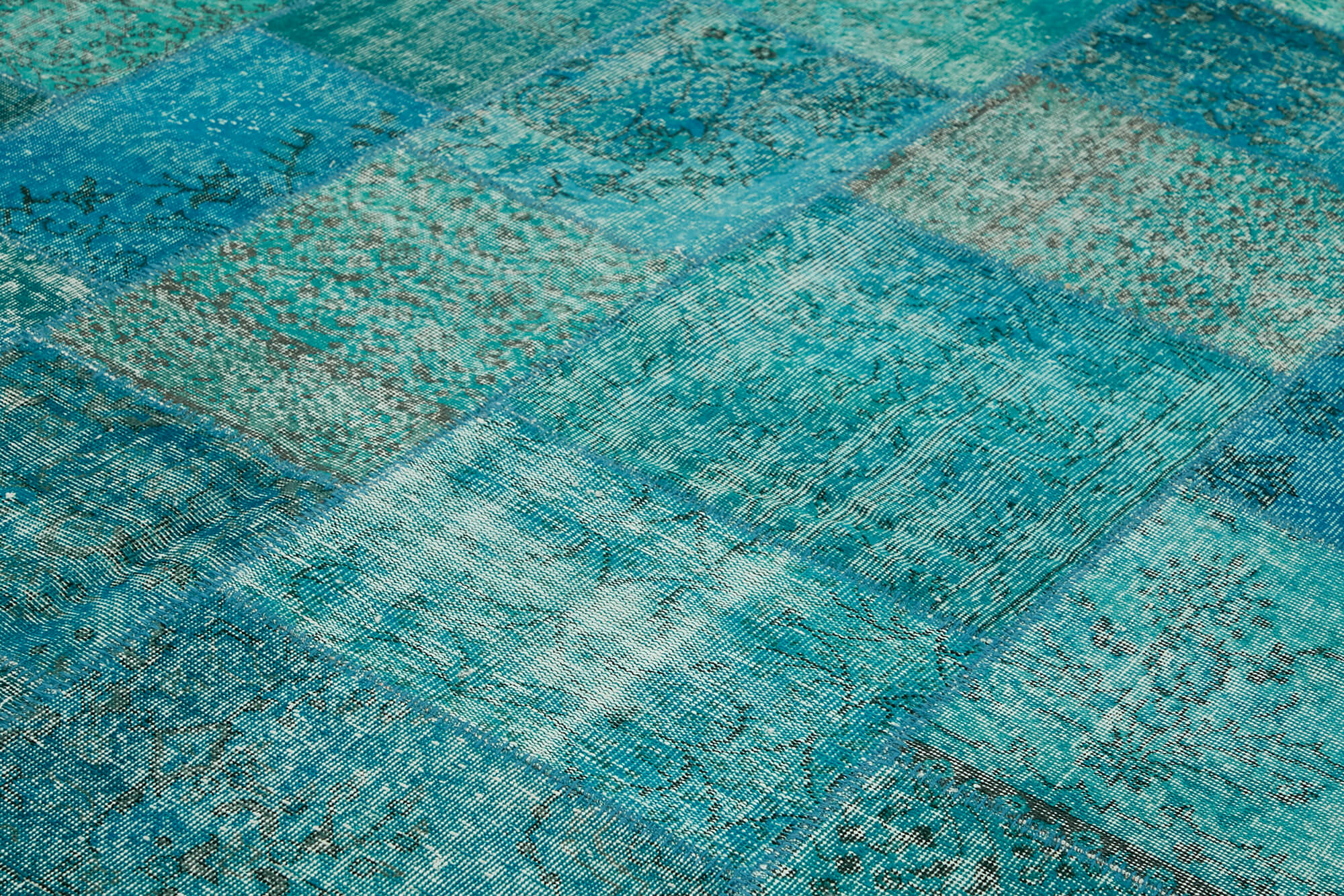 Collection of 9' 10'' x 13' 2'' Turquoise Color Patchwork Rug in a gallery layout