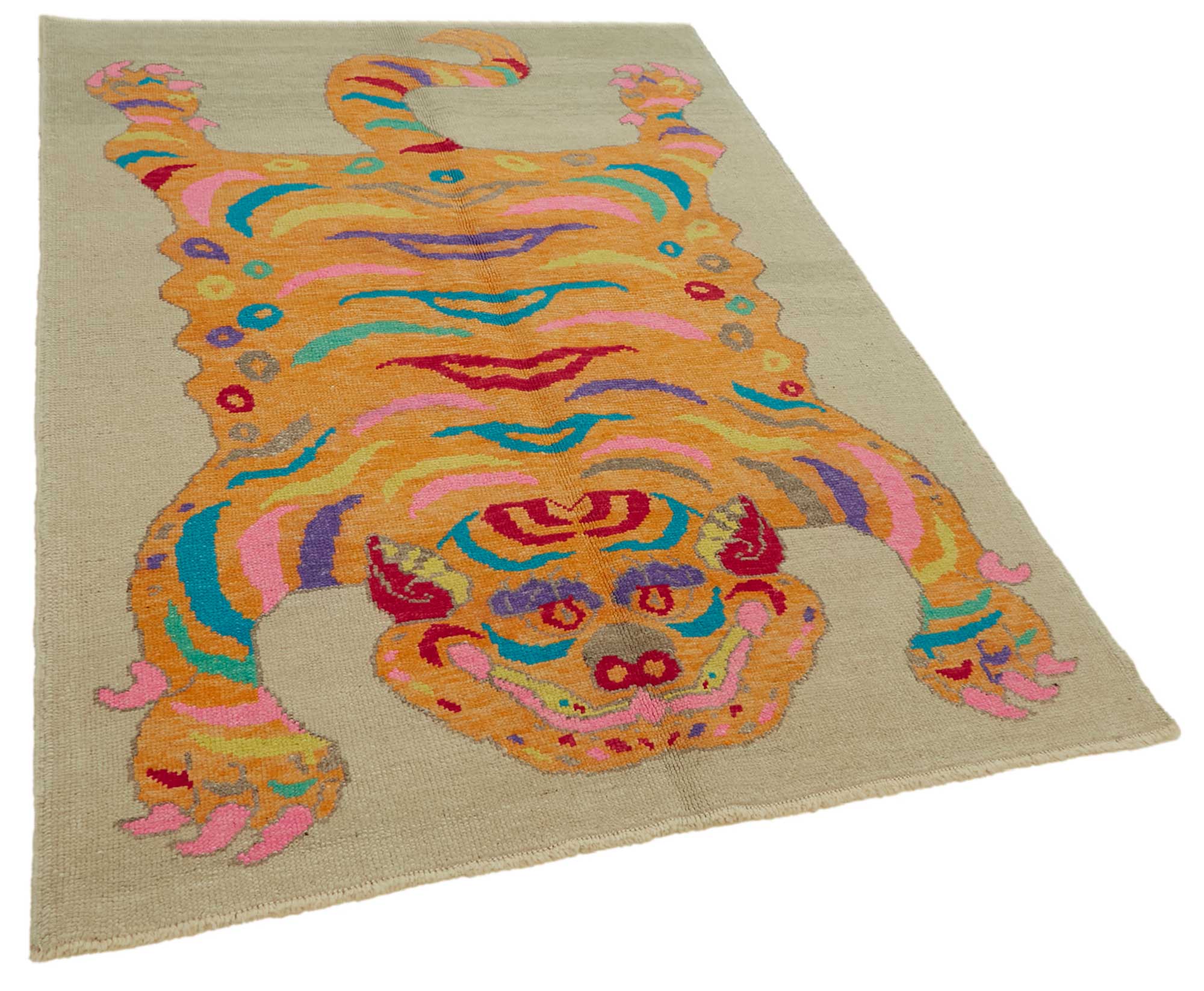 Collection of 4' 11'' x 6' 10'' Handmade Tiger Rug in a gallery layout