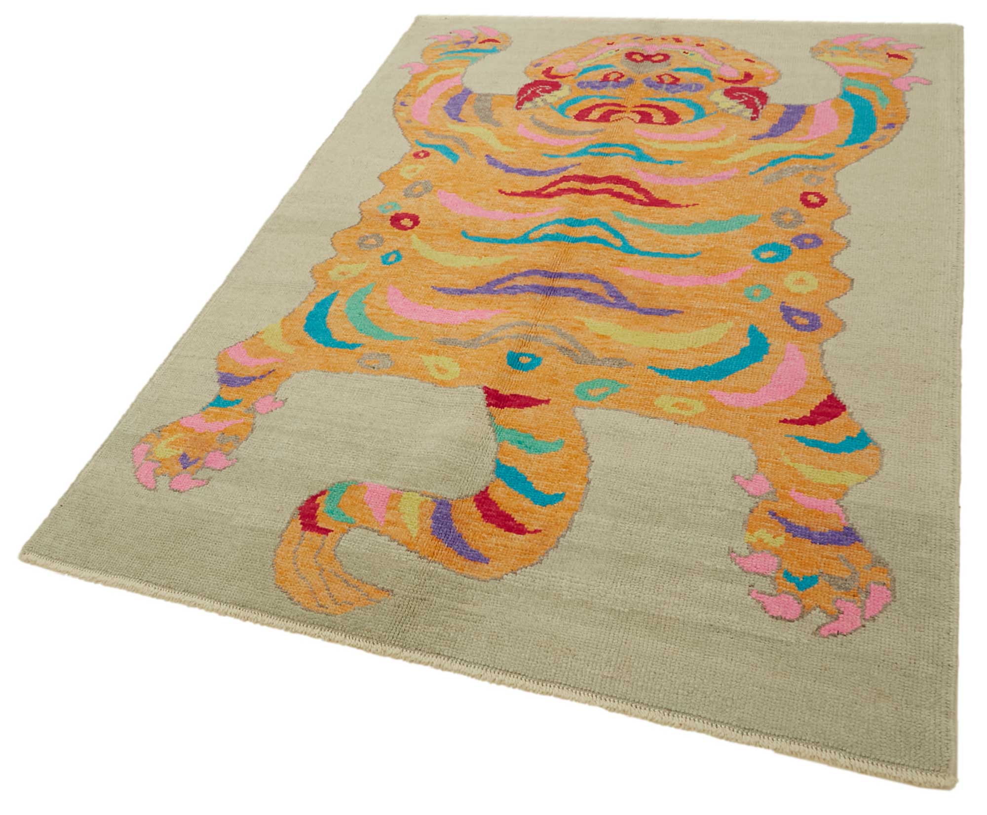 Collection of 4' 11'' x 6' 10'' Handmade Tiger Rug in a gallery layout