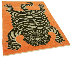 Collection of 4' 1'' x 5' 5'' Handmade Tiger Rug in a gallery layout