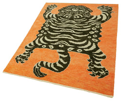 Collection of 4' 1'' x 5' 5'' Handmade Tiger Rug in a gallery layout