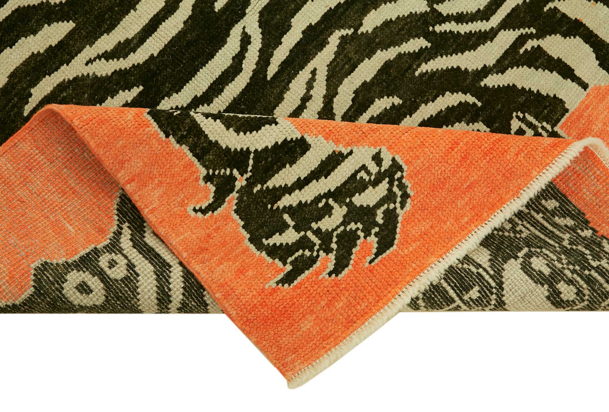 Collection of 4' 1'' x 5' 5'' Handmade Tiger Rug in a gallery layout