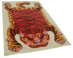 Collection of 4' 8'' x 7' 5'' Handmade Tiger Rug in a gallery layout