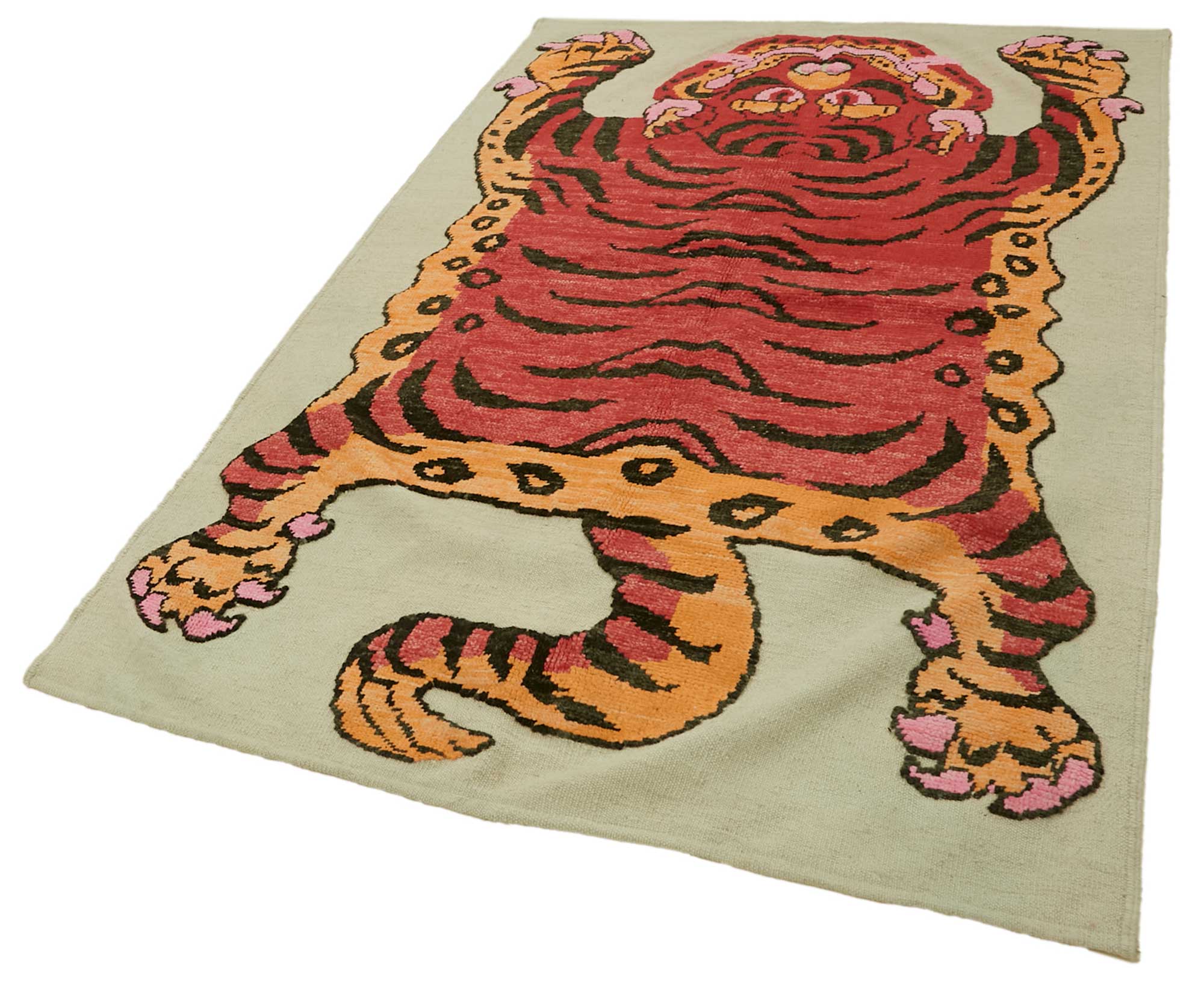 Collection of 4' 8'' x 7' 5'' Handmade Tiger Rug in a gallery layout