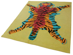 Collection of 5' 3'' x 6' 8'' Handmade Tiger Rug in a gallery layout