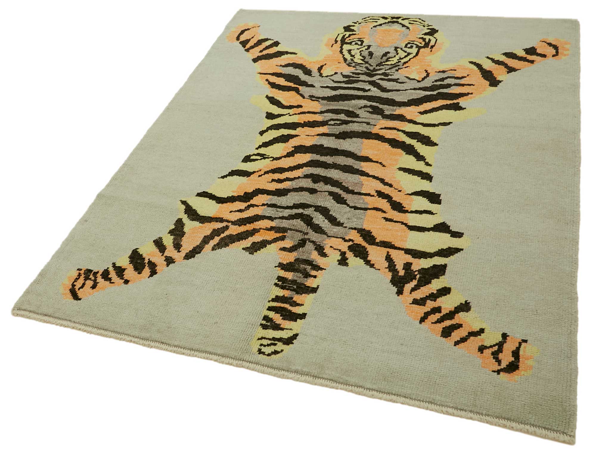 Collection of 4' 8'' x 6' 2'' Handmade Tiger Rug in a gallery layout