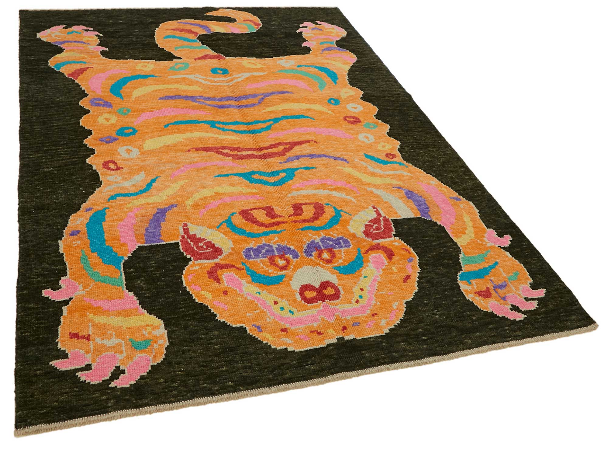 Collection of 5' 7'' x 7' 10'' Handmade Tiger Rug in a gallery layout