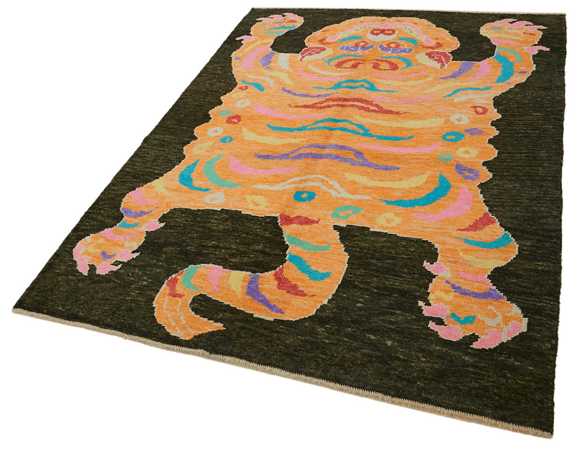 Collection of 5' 7'' x 7' 10'' Handmade Tiger Rug in a gallery layout