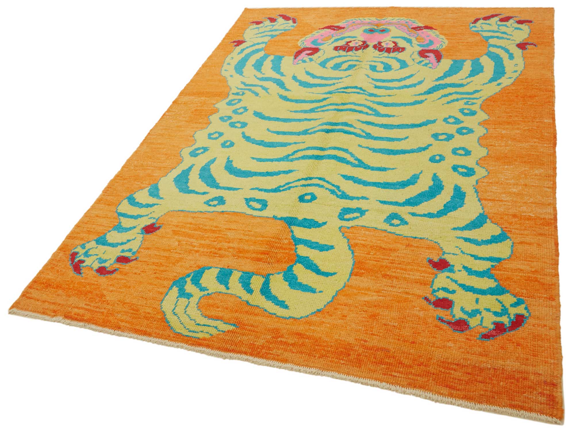 Collection of 5' 6'' x 7' 8'' Handmade Tiger Rug in a gallery layout