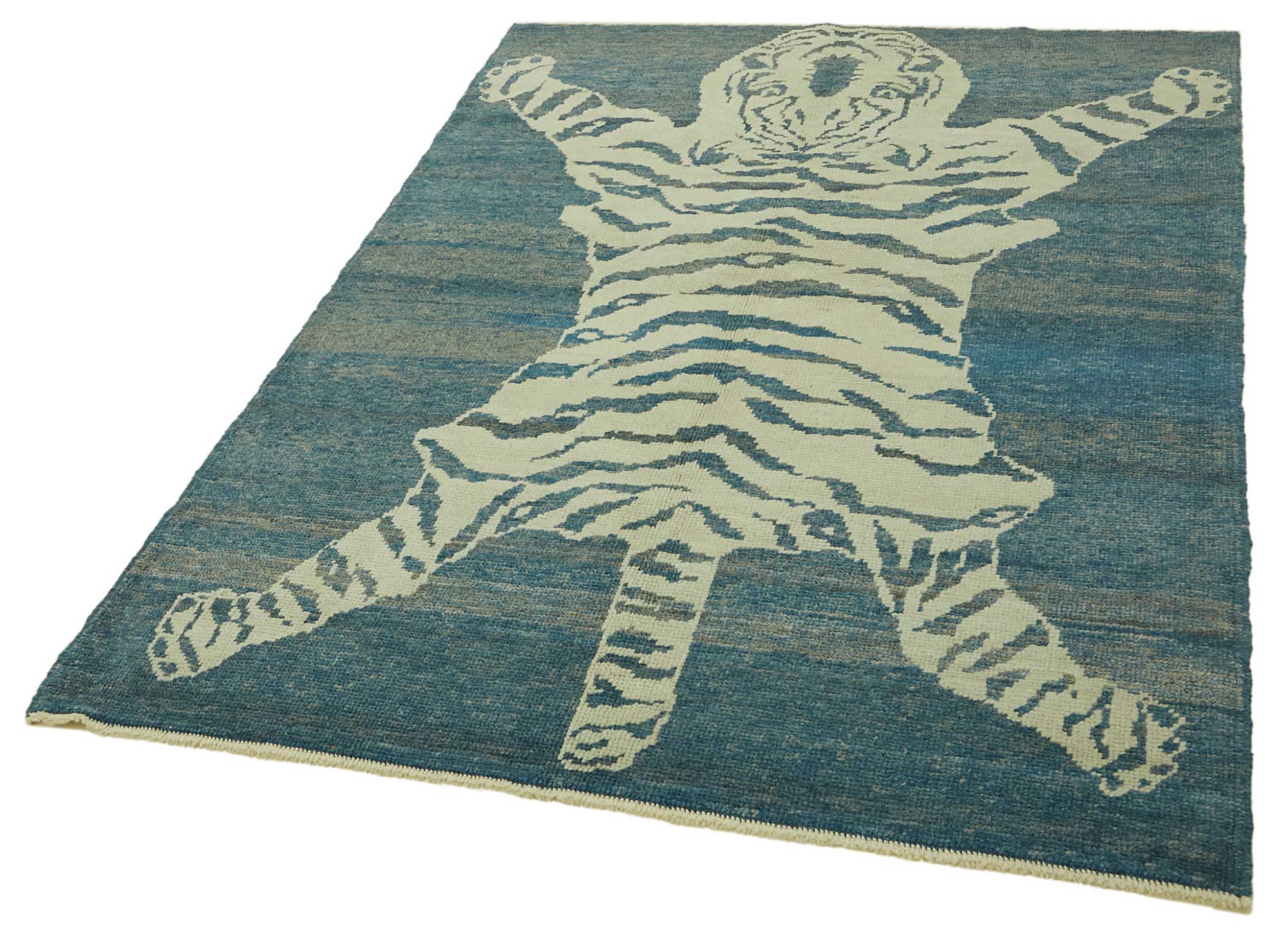 Collection of 4' 8'' x 6' 4'' Handmade Tiger Rug in a gallery layout