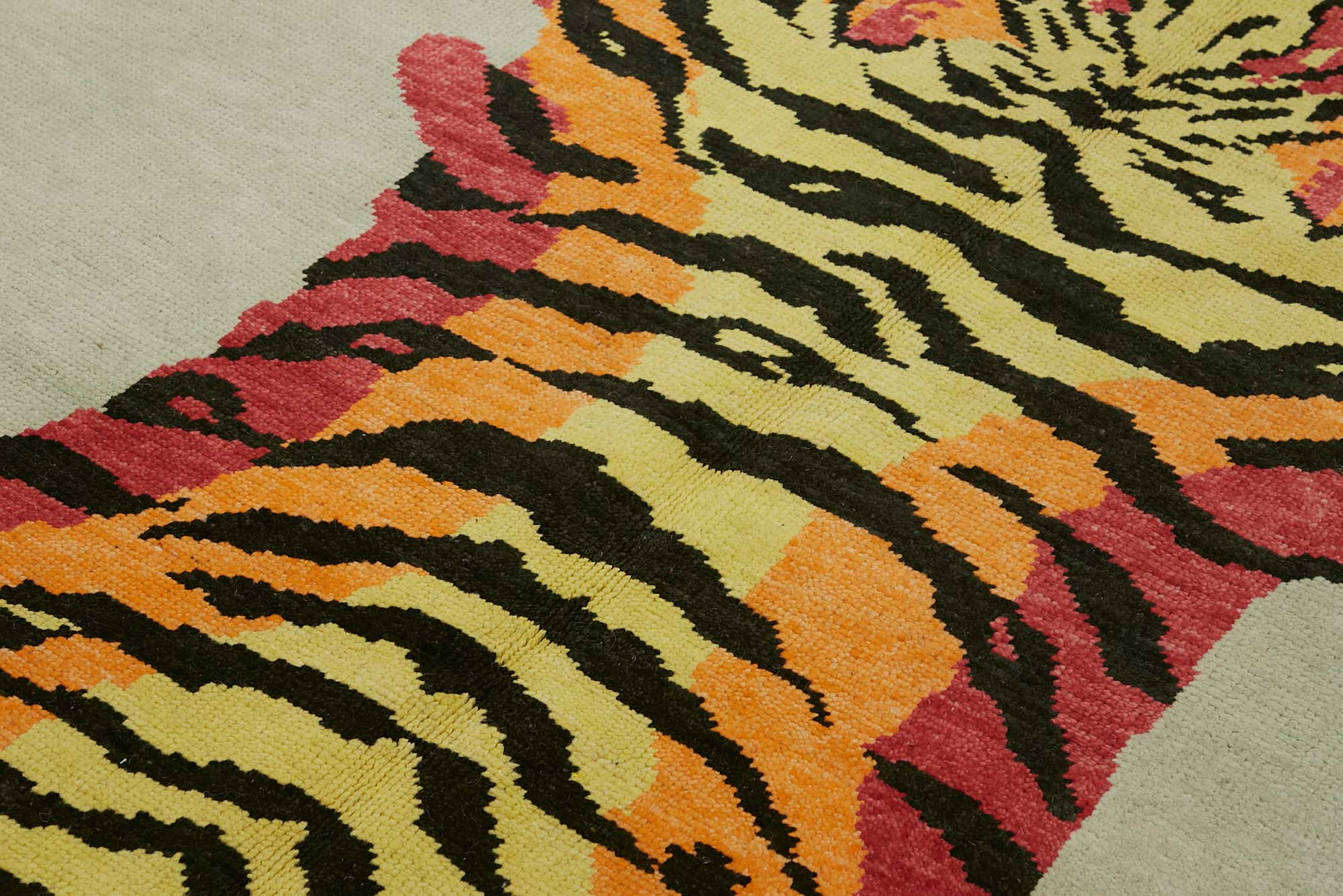 Collection of 5' 6'' x 7' 7'' Handmade Tiger Rug in a gallery layout