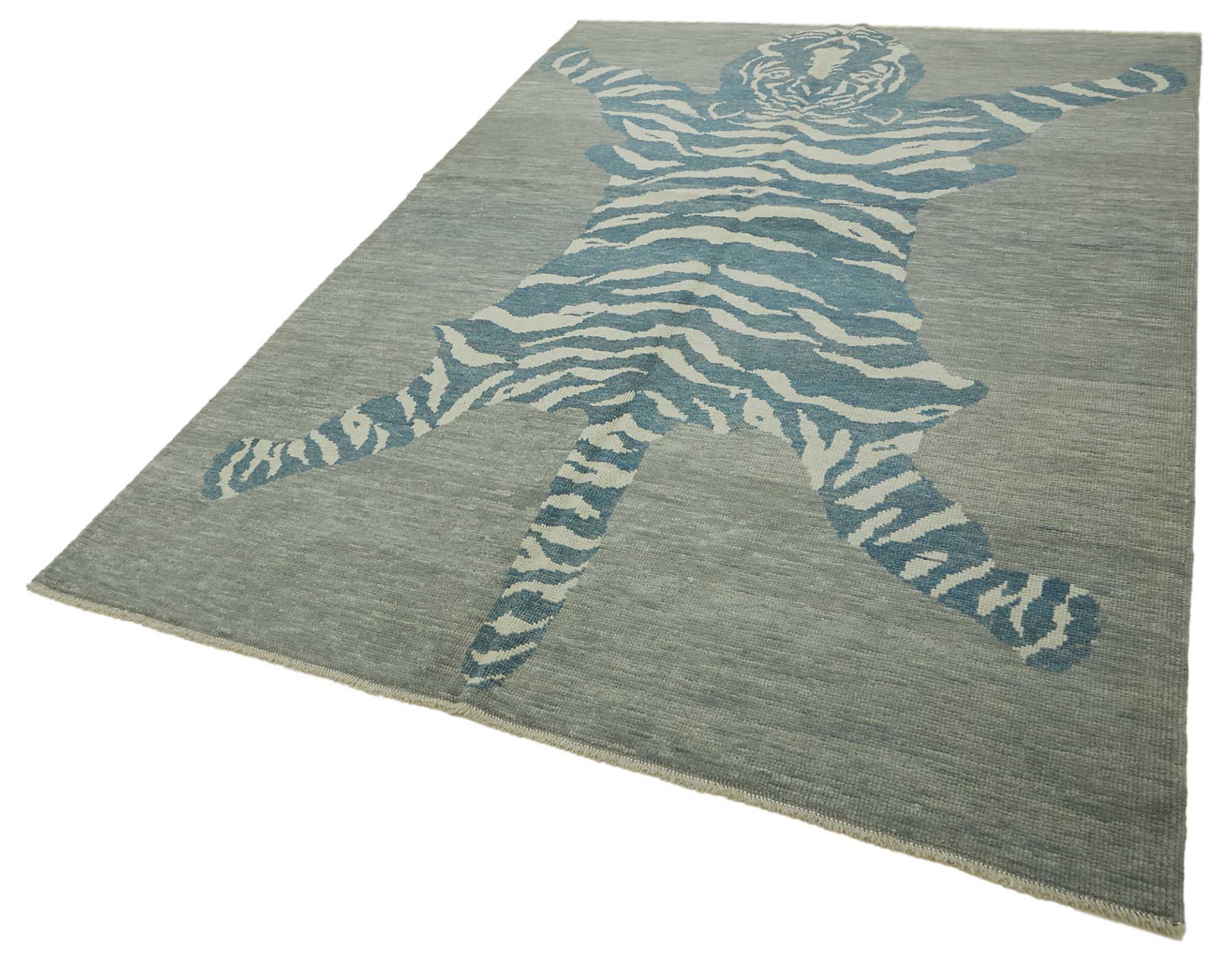 Collection of 6' 11'' x 10' 6'' Handmade Tiger Rug in a gallery layout