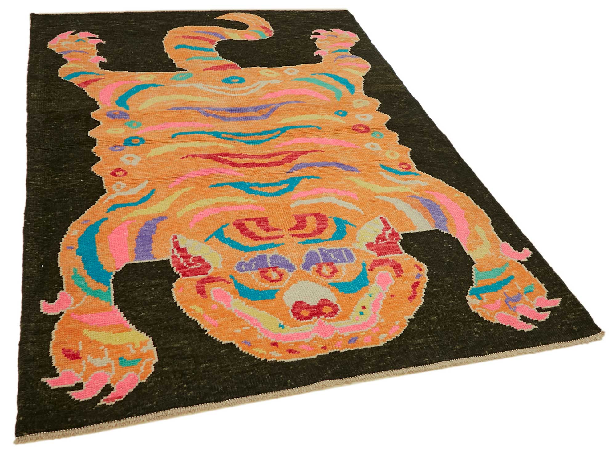 Collection of 4' 7'' x 6' 11'' Handmade Tiger Rug in a gallery layout