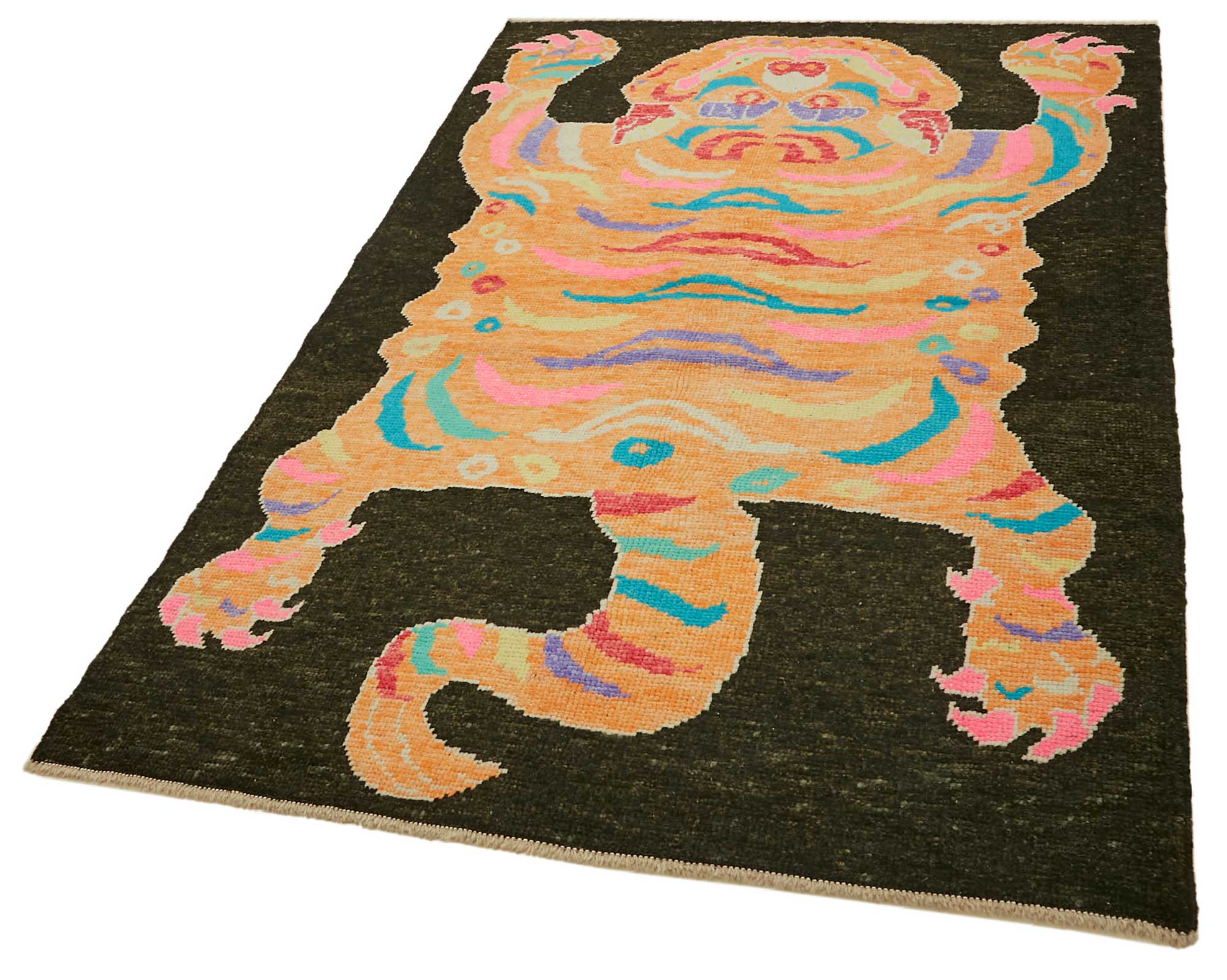 Collection of 4' 7'' x 6' 11'' Handmade Tiger Rug in a gallery layout