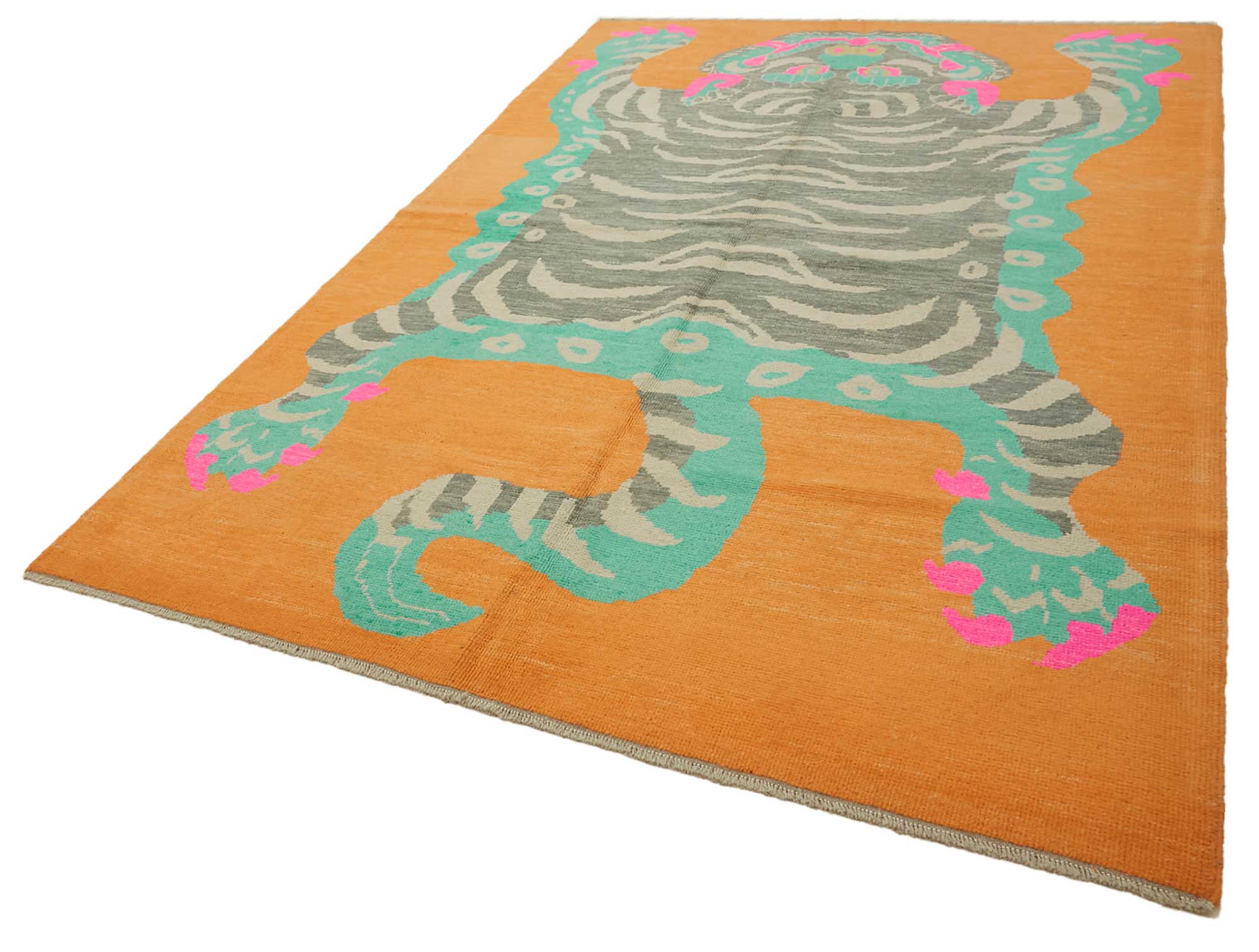 Collection of 6' 11'' x 10' 6'' Handmade Tiger Rug in a gallery layout