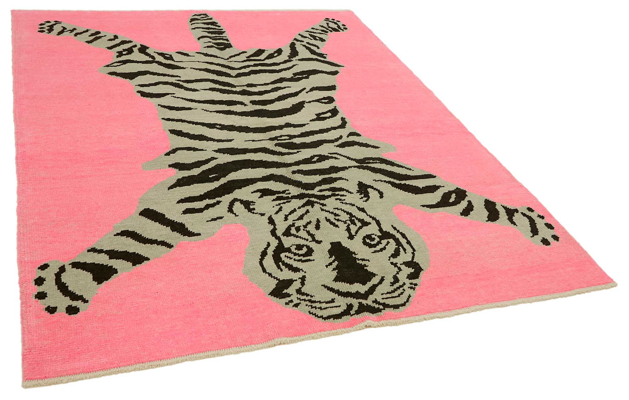 Collection of 5' 11'' x 7' 7'' Handmade Tiger Rug in a gallery layout