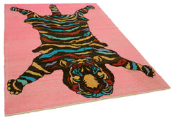 Collection of 5' 7'' x 7' 4'' Handmade Tiger Rug in a gallery layout