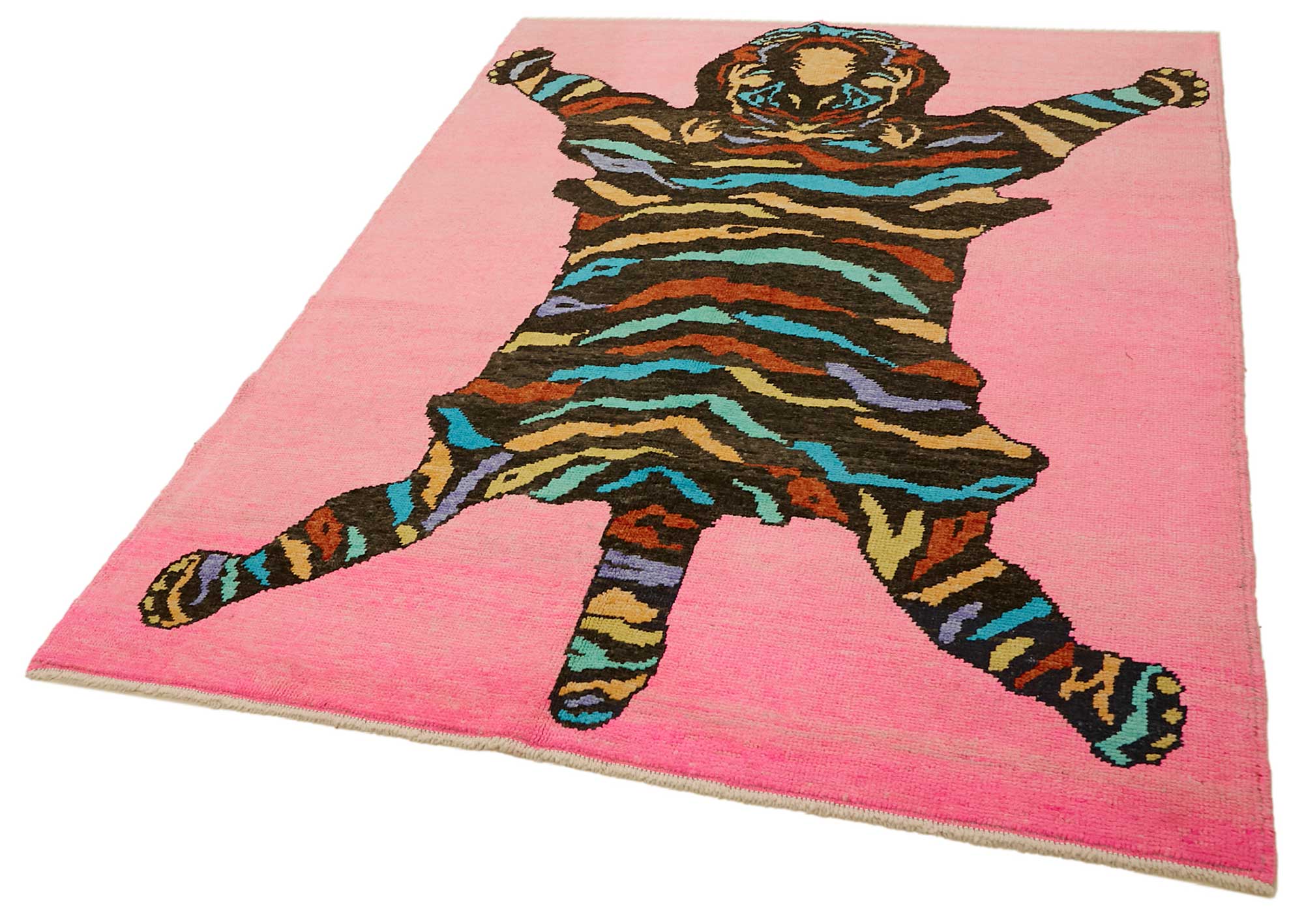 Collection of 5' 7'' x 7' 4'' Handmade Tiger Rug in a gallery layout